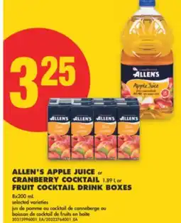 No Frills ALLEN'S APPLE JUICE OR CRANBERRY COCKTAIL, 1.89 L OR FRUIT COCKTAIL DRINK BOXES, 8X200 ML offer