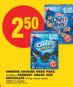 No Frills CHRISTIE COOKIES SNAK PAKS, 144-200G OR CADBURY SNACK SIZE CHOCOLATE, 84-92 G offer