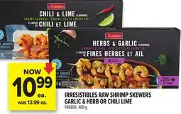 Metro IRRESISTIBLES RAW SHRIMP SKEWERS GARLIC & HERB OR CHILI LIME offer