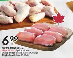 Sobeys Fresh AIR-CHILLED Split Chicken Wings or Boneless Skinless Chicken Thighs offer