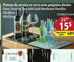 Sushi Shop Glass Serving Tray with Gold Hardware Handles offer