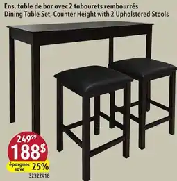Sushi Shop Dining Table Set, Counter Height with 2 Upholstered Stools offer