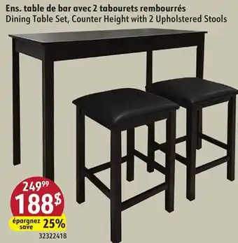 Sushi Shop Dining Table Set, Counter Height with 2 Upholstered Stools offer