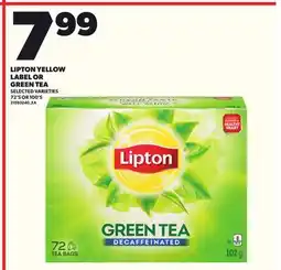 Loblaws LIPTON YELLOW LABEL OR GREEN TEA, 72'S OR 100'S offer