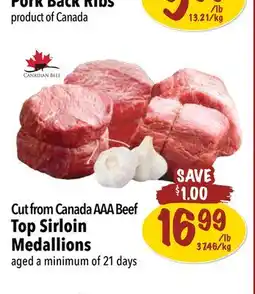 Farm Boy Cut from Canada AAA Beef Top Sirloin Medallions offer