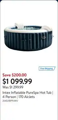 Walmart Intex Inflatable PureSpa Hot Tub | 4 Person | 170 AirJets offer
