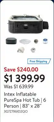 Walmart Intex Inflatable PureSpa Hot Tub | 6 Person | 83 x 28 offer
