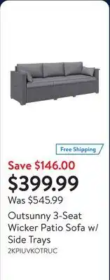 Walmart Outsunny 3-Seat Wicker Patio Sofa w/ Side Trays offer