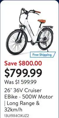 Walmart 26 36V Cruiser EBike - 500W Motor | Long Range & 32km/h offer