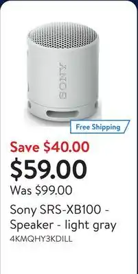 Walmart Sony SRS-XB100 - Speaker - light gray offer