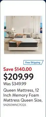Walmart Queen Mattress, 12 Inch Memory Foam Mattress Queen Size offer