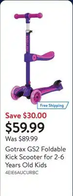 Walmart Gotrax GS2 Foldable Kick Scooter for 2-6 Years Old Kids offer