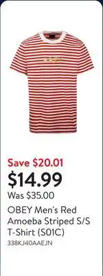 Walmart OBEY Men's Red Amoeba Striped S/S T-Shirt (S01C) offer
