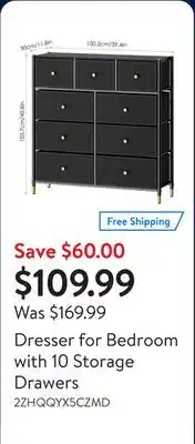 Walmart Dresser for Bedroom with 10 Storage Drawers offer