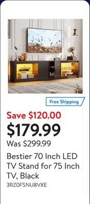 Walmart Bestier 70 Inch LED TV Stand for 75 Inch TV, Black offer