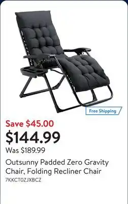 Walmart Outsunny Padded Zero Gravity Chair, Folding Recliner Chair offer