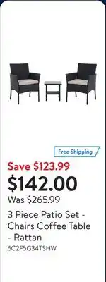 Walmart 3 Piece Patio Set - Chairs Coffee Table - Rattan offer