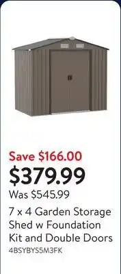 Walmart 7 x 4 Garden Storage Shed w Foundation Kit and Double Doors offer