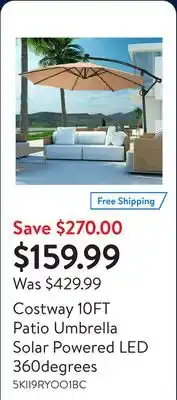 Walmart Costway 10FT Patio Umbrella Solar Powered LED 360degrees offer