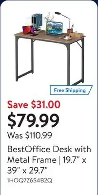 Walmart BestOffice Desk with Metal Frame | 19.7 x 39 x 29.7 offer