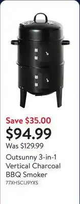 Walmart Outsunny 3-in-1 Vertical Charcoal BBQ Smoker offer