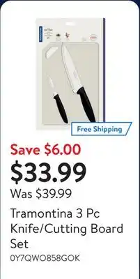 Walmart Tramontina 3 Pc Knife/Cutting Board Set offer