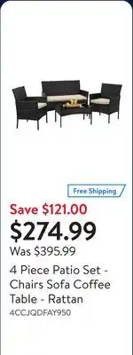 Walmart 4 Piece Patio Set - Chairs Sofa Coffee Table - Rattan offer
