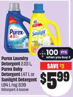 Chalo FreshCo Purex Laundry Detergent 2.03 L, Purex Baby Detergent 1.47 L or Sunlight Detergent 1.84 L offer