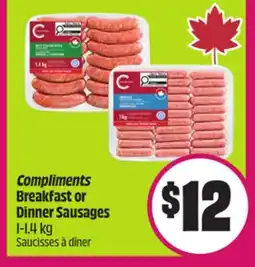 Chalo FreshCo Compliments Breakfast or Dinner Sausages 1-1.4 kg offer
