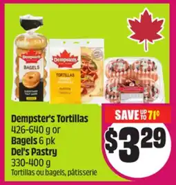 Chalo FreshCo Dempster's Tortillas 426-640 g or Bagels 6 pk Del's Pastry 330-400 g offer