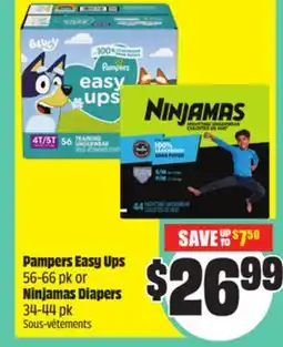 Chalo FreshCo Pampers Easy Ups 56-66 pk or Ninjamas Diapers 34-44 pk offer