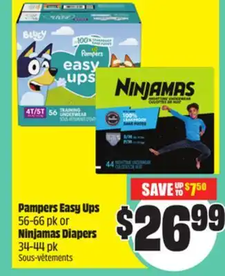 Chalo FreshCo Pampers Easy Ups 56-66 pk or Ninjamas Diapers 34-44 pk offer