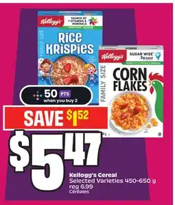 Chalo FreshCo Kellogg's Cereal Selected Varieties 450-650 g offer