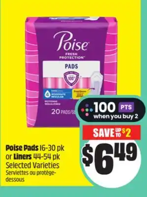 FreshCo Poise Pads 16-30 pk or Liners 44-54 pk Selected Varieties offer