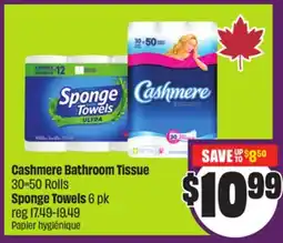 Chalo FreshCo Cashmere Bathroom Tissue 30 = 50 Rolls Sponge Towels 6 pk offer
