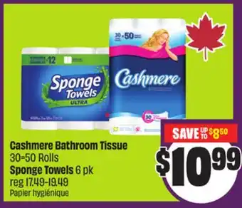Chalo FreshCo Cashmere Bathroom Tissue 30 = 50 Rolls Sponge Towels 6 pk offer