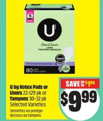 Chalo FreshCo U by Kotex Pads or Liners 22-129 pk or Tampons 30-32 pk Selected Varieties offer