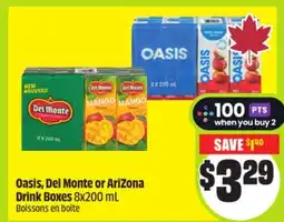 FreshCo Oasis, Del Monte or AriZona Drink Boxes 8x200 mL offer