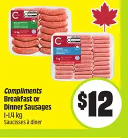 FreshCo Compliments Breakfast or Dinner Sausages 1-1.4 kg offer