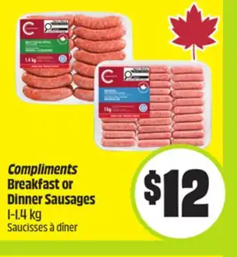 FreshCo Compliments Breakfast or Dinner Sausages 1-1.4 kg offer