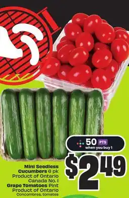 FreshCo Mini Seedless Cucumbers 6 pk Product of Ontario Canada No. 1 Grape Tomatoes Pint Product of Ontario offer