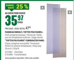 BMR PANNEAU ONDULÉ  TUFTEX POLYCARDS  offer