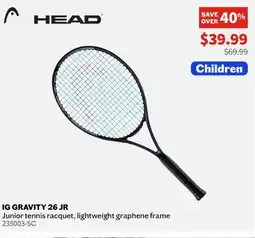Sports Experts HEAD - IG Gravity 26 Jr - Junior tennis racquet, lightweight graphene frame offer