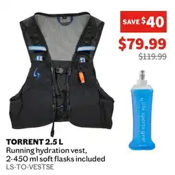 Sports Experts LIFE SPORTS - Torrent 2.5 L - Running hydration vest, 2-450 ml soft flasks included offer