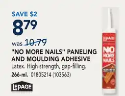 RONA NO MORE NAILS PANELING AND MOULDING ADHESIVE offer