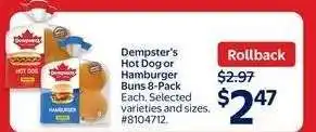 Walmart Dempster's Hot Dog or Hamburger Buns 8-Pack offer