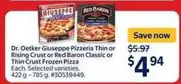 Walmart Dr. Oetker Giuseppe Pizzeria or Red Baron Frozen Pizza offer