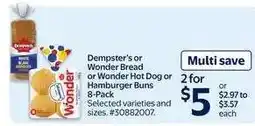 Walmart Dempster's or Wonder Bread or Wonder Hot Dog or Hamburger Buns 8-Pack offer