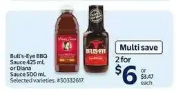 Walmart Bull's-Eye BBQ Sauce or Diana Sauce offer