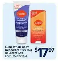 Walmart Lume Whole Body Deodorant Stick or Cream offer